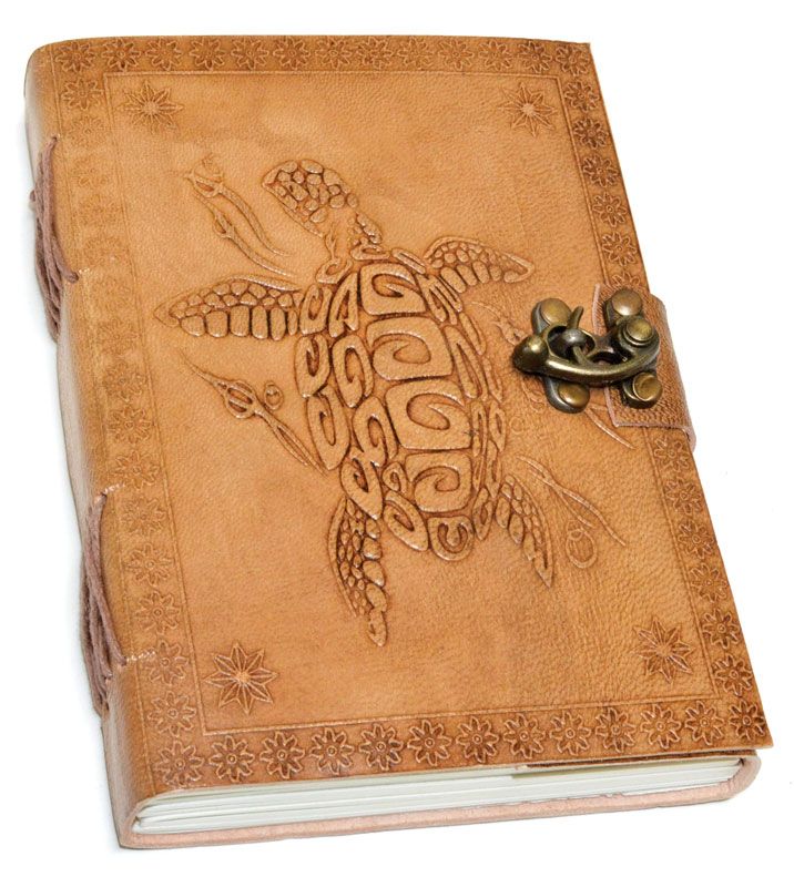 5" x 7" Turtle Embossed leather journal w/ cord