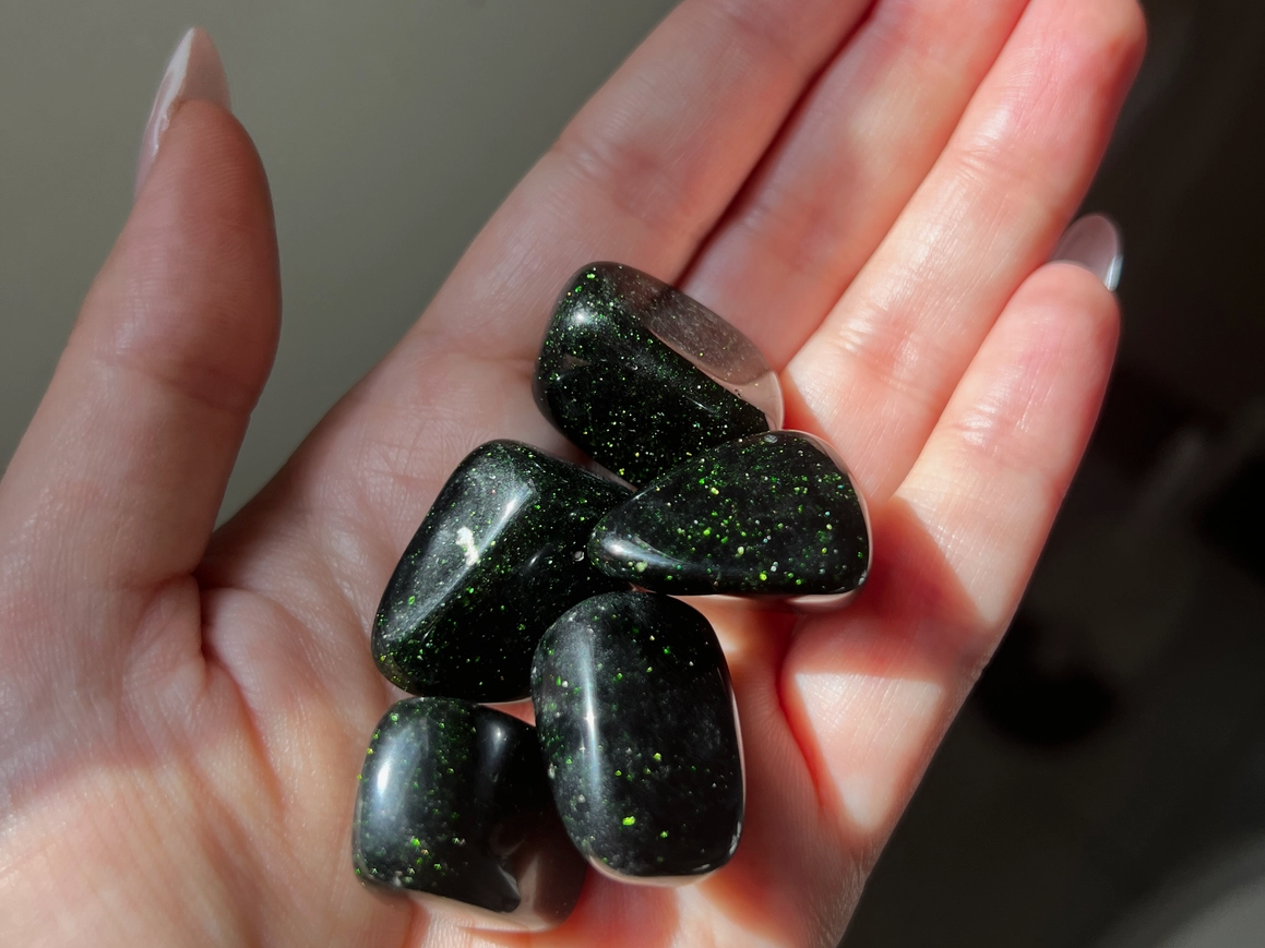 Tumbled Green Goldstone Crystal