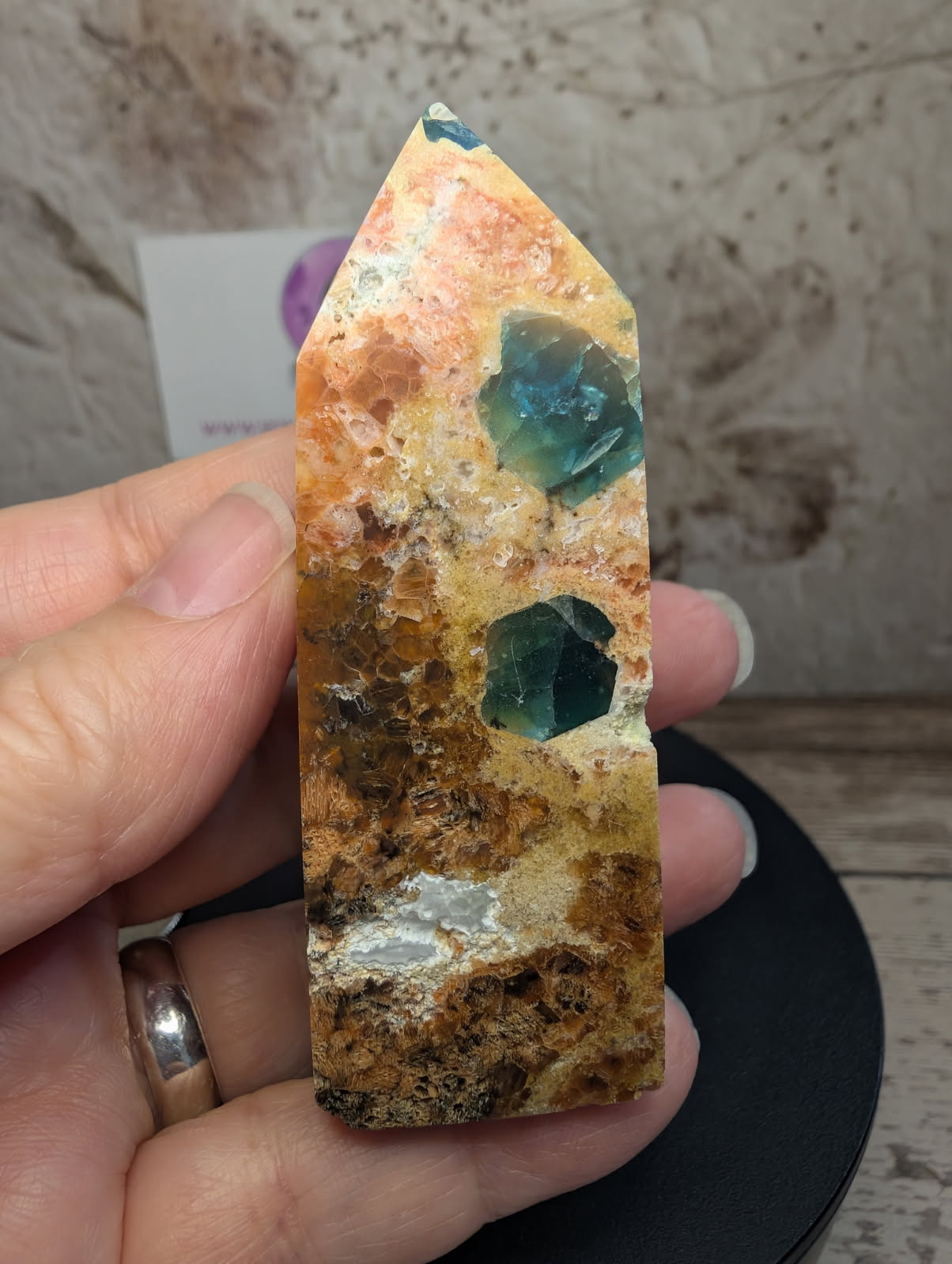 Sunstone with Blue Apatite Obelisk