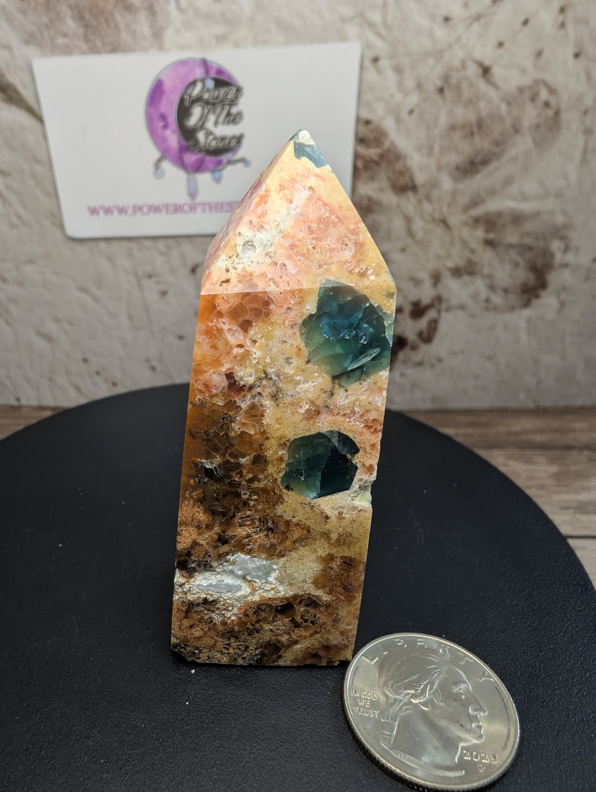 Sunstone with Blue Apatite Obelisk
