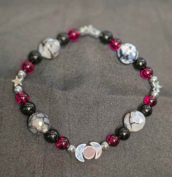 Black Obsidian/ Dragon Vein Agate/ Garnet