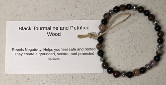 Black Tourmaline/ Petrified Wood