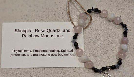 Rainbow Moonstone/ Rose Quartz/ Shungite