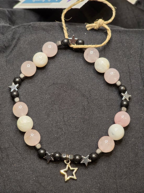 Rainbow Moonstone/ Rose Quartz/ Shungite