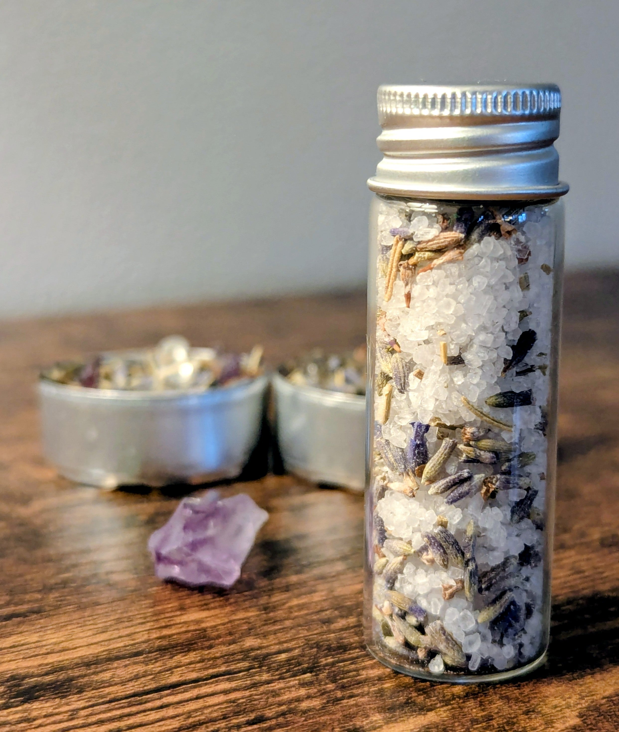 Lavender Amethyst Rosemary Clear Quartz Cleansing Intention Tea Lights | Hand-Blended Ritual Salts