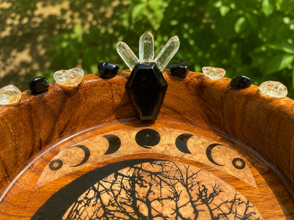 Wooden crystal witchy altar bowls offering