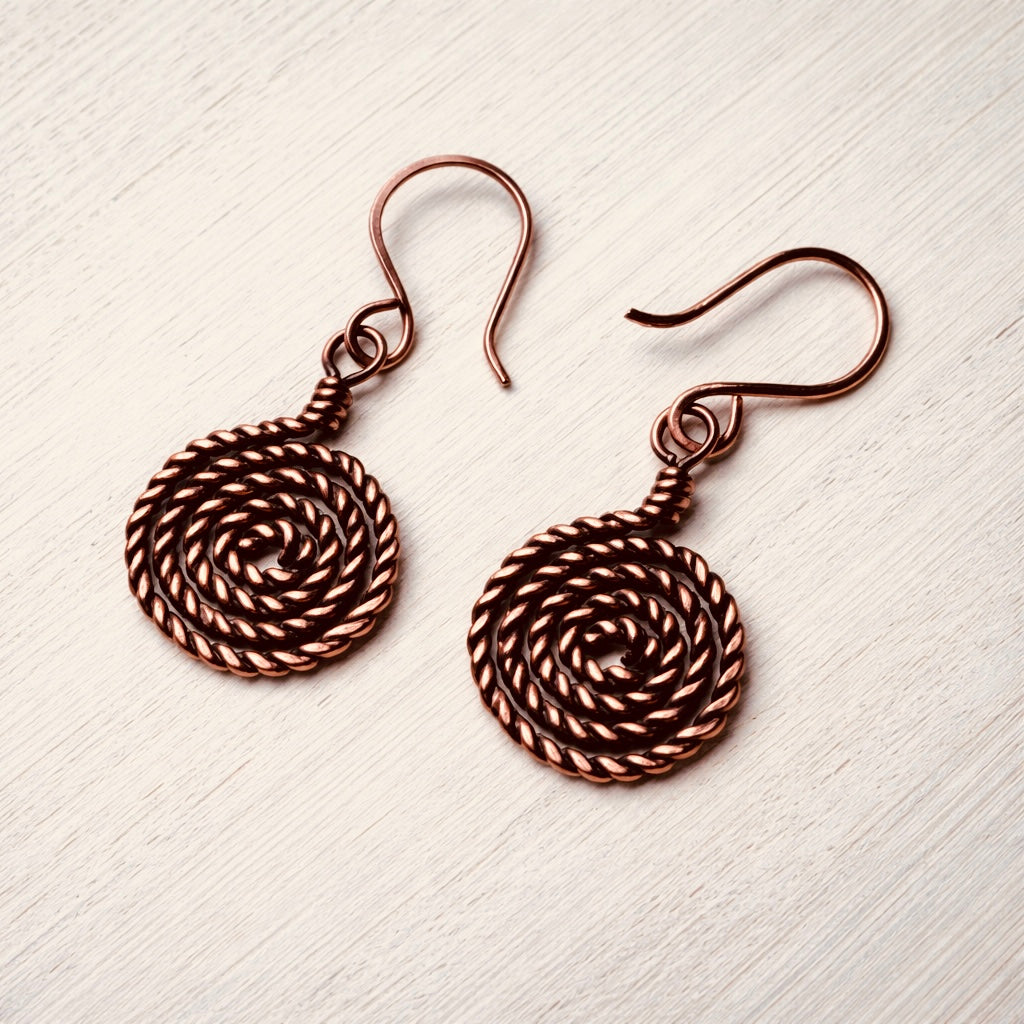 Twisted Spiral Copper Earrings – Handmade Oxidized Artisan Wire Wrapped Jewelry