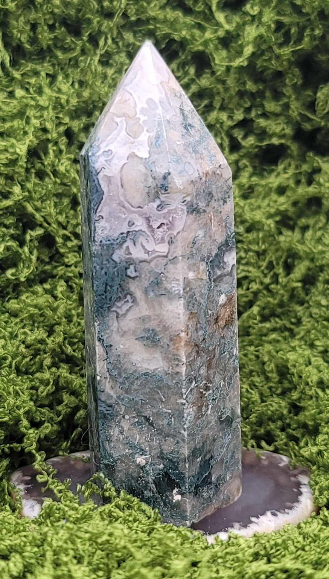 3" Moss Agate Tower
