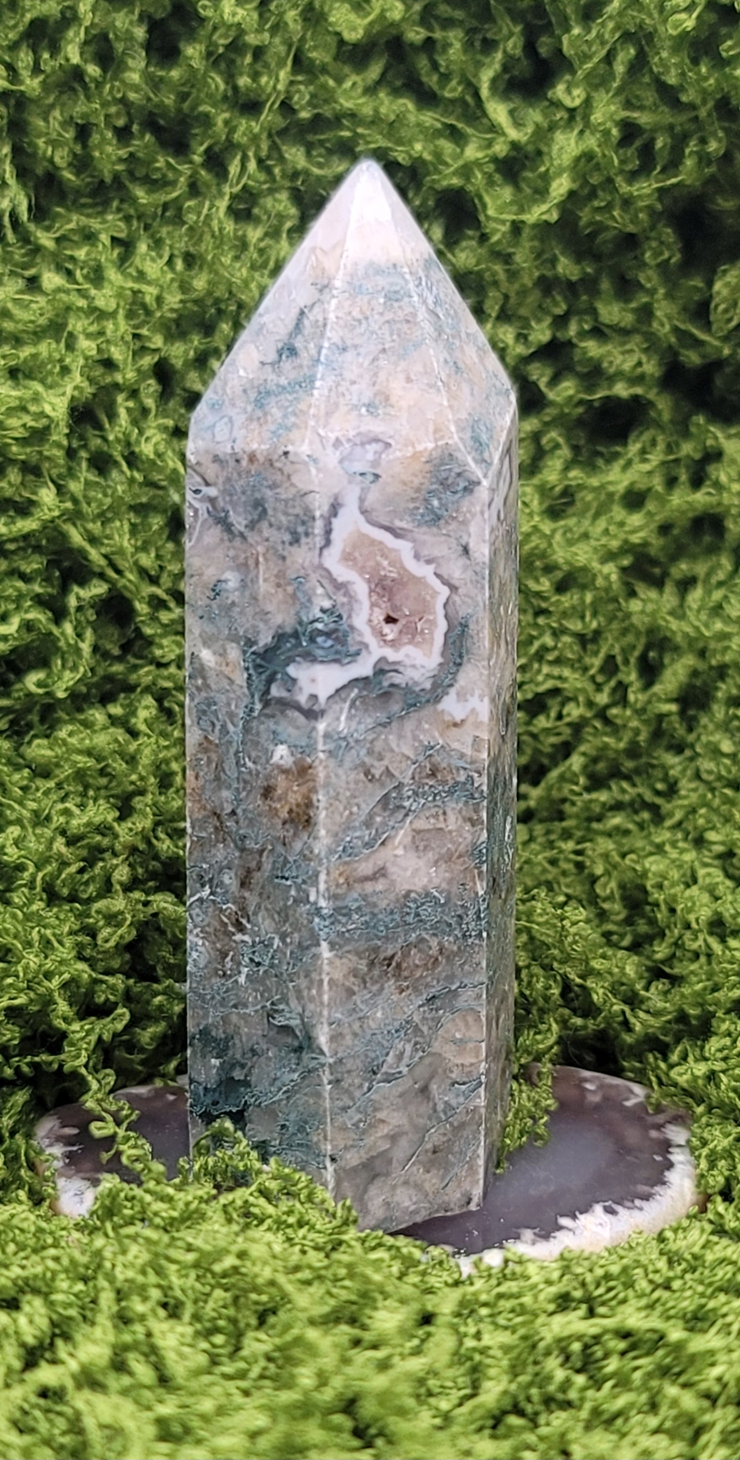 3" Moss Agate Tower