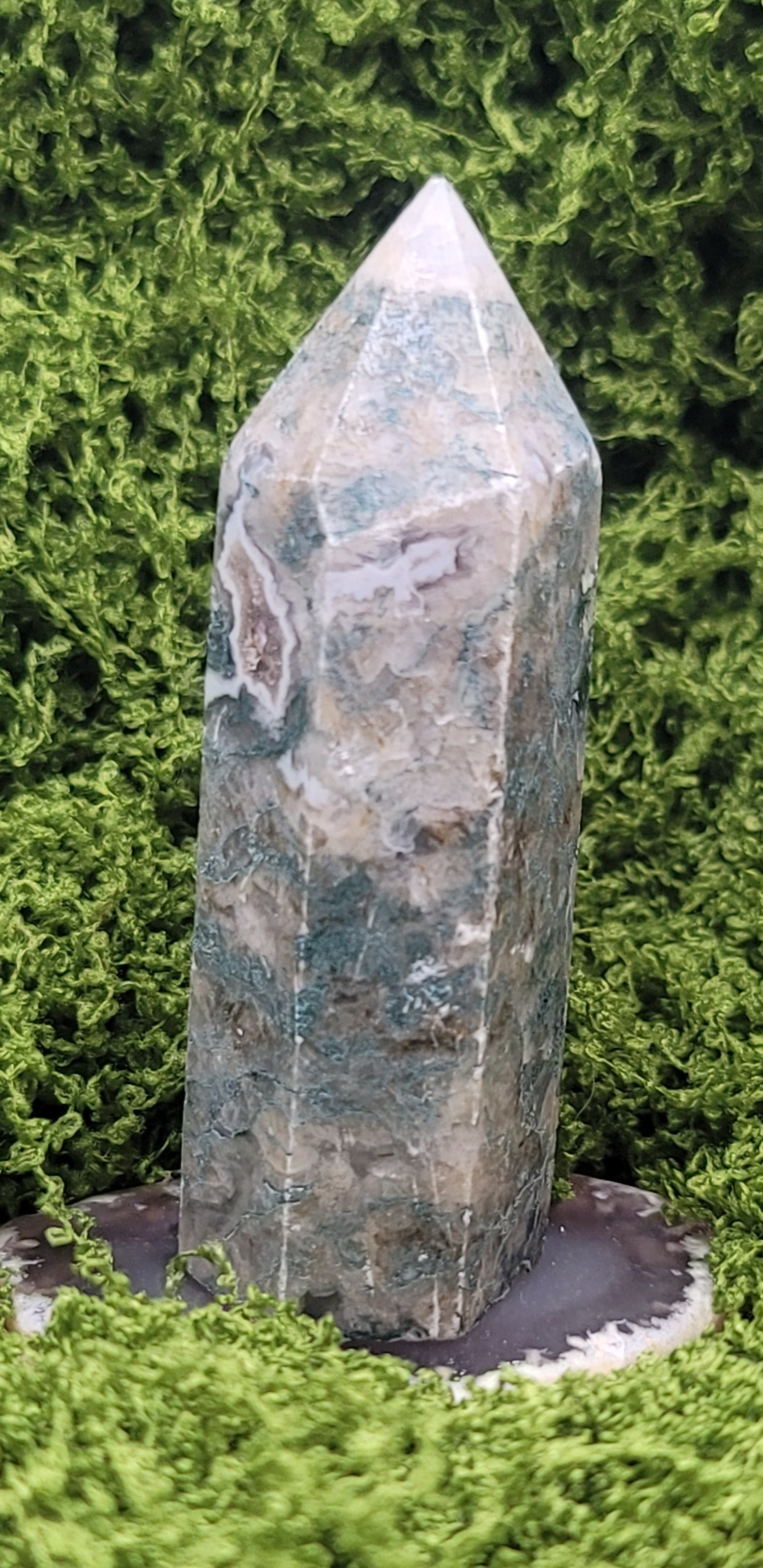 3" Moss Agate Tower