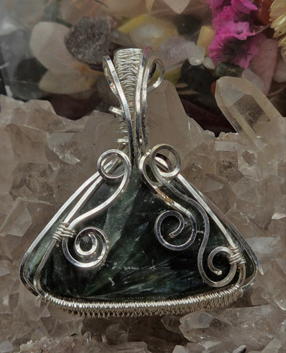 Seraphinite Pendant in Silver Plated Copper Wire