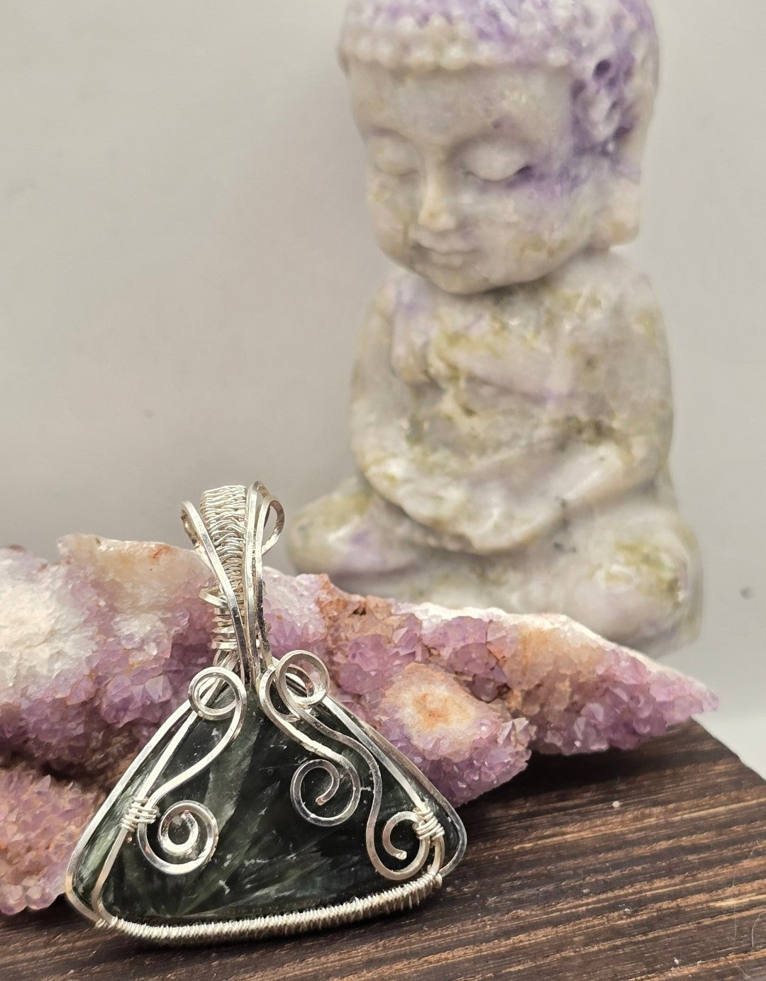 Seraphinite Pendant in Silver Plated Copper Wire