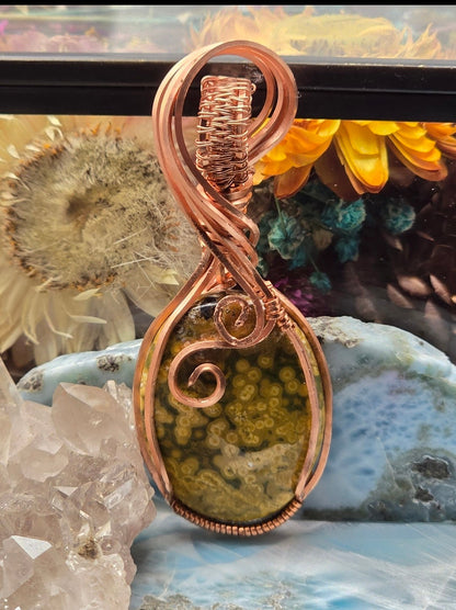 Orbicular Ocean Jasper Pendant- Yellow