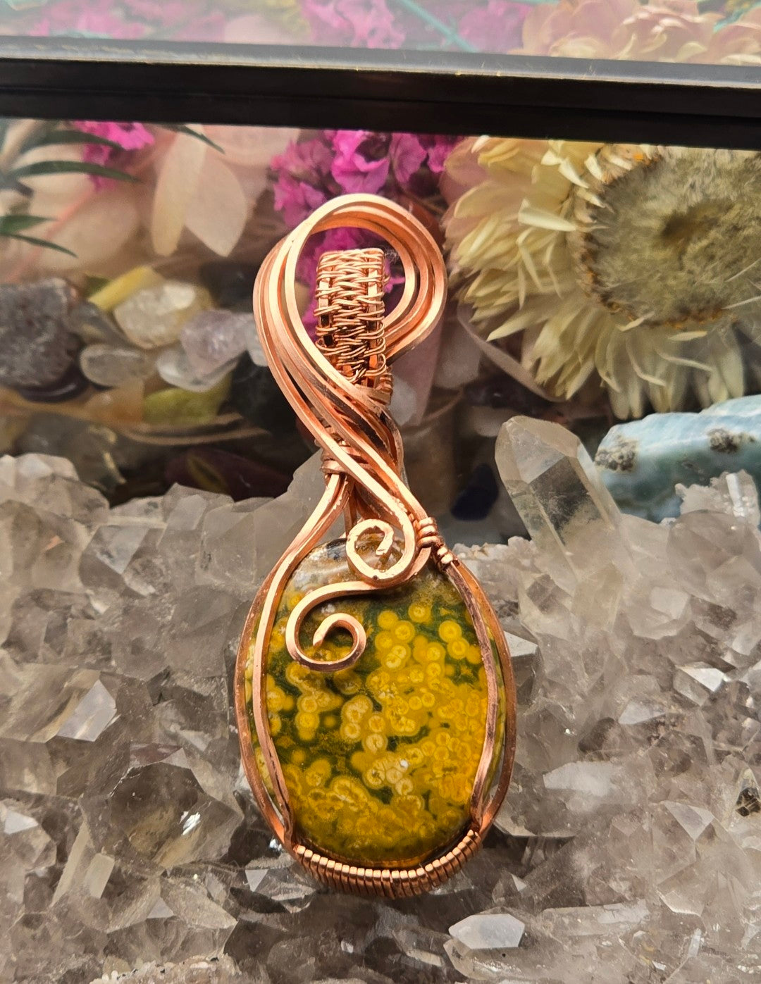 Orbicular Ocean Jasper Pendant- Yellow