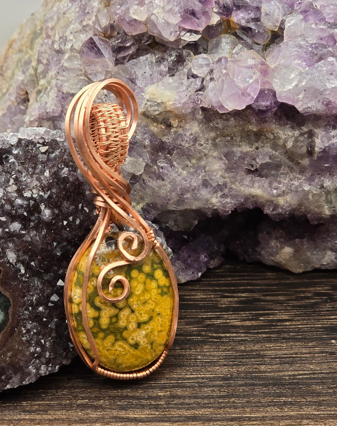 Orbicular Ocean Jasper Pendant- Yellow
