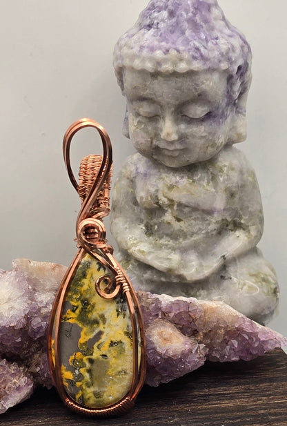 Bumblebee Jasper Pendant - Warm Yellow and Gray