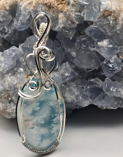 Blue &amp; White Plume Agate Pendant