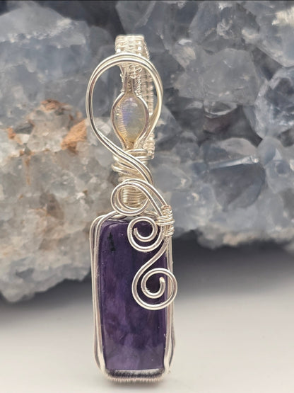 Charoite Pendant With Ethiopian Opal Accent Stone
