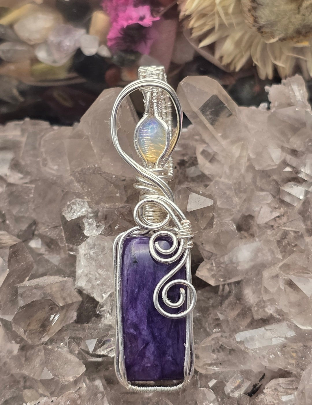 Charoite Pendant With Ethiopian Opal Accent Stone