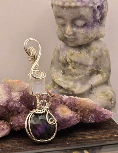 Faceted Purple Flash Labradorite and Moonstone Pendant