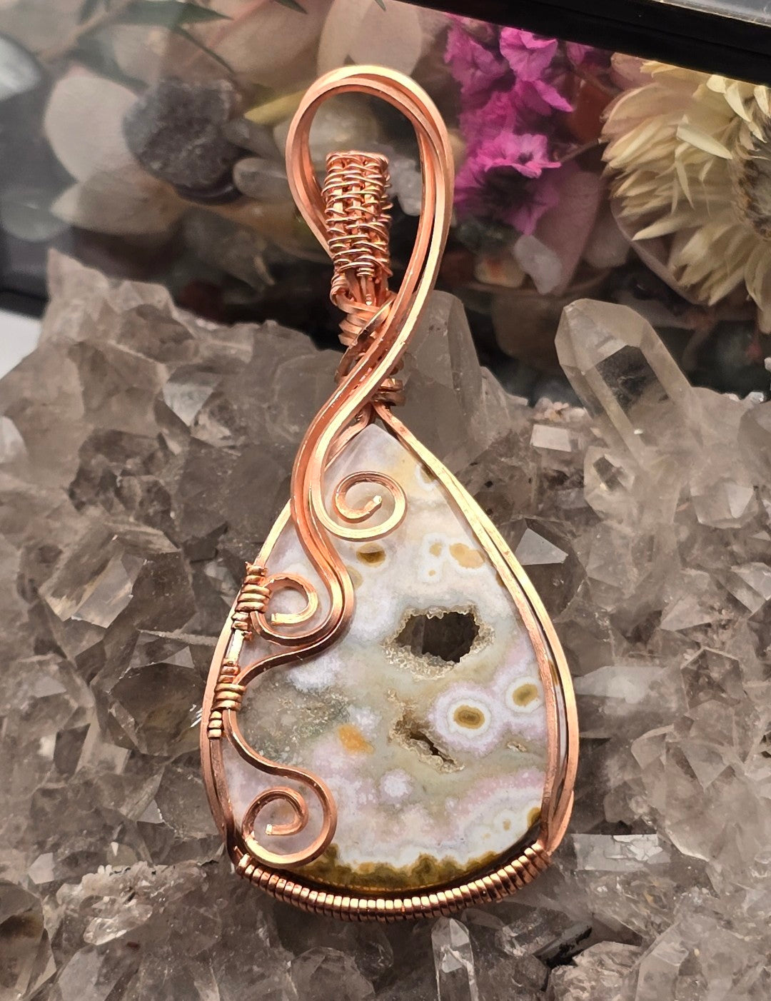 Druzy Orbicular Ocean Jasper Pendant
