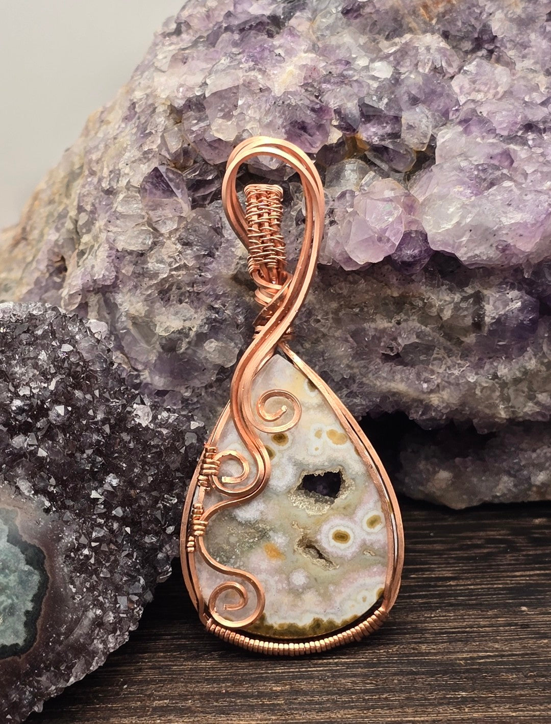 Druzy Orbicular Ocean Jasper Pendant