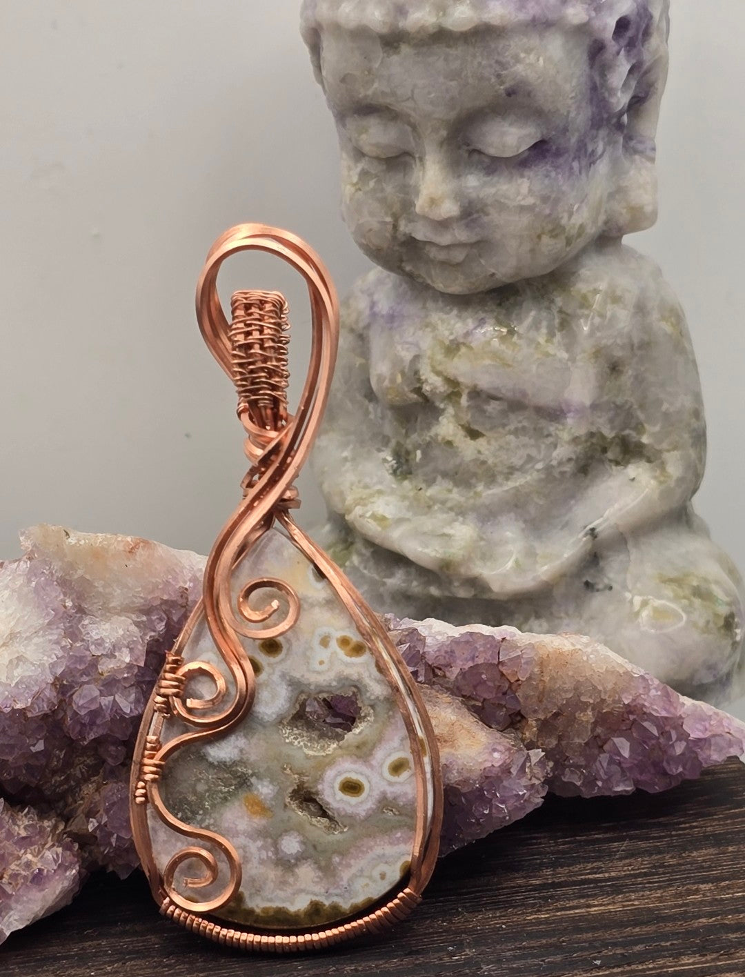 Druzy Orbicular Ocean Jasper Pendant