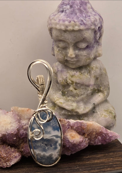 Druzy Plume Agate Doublet Pendant