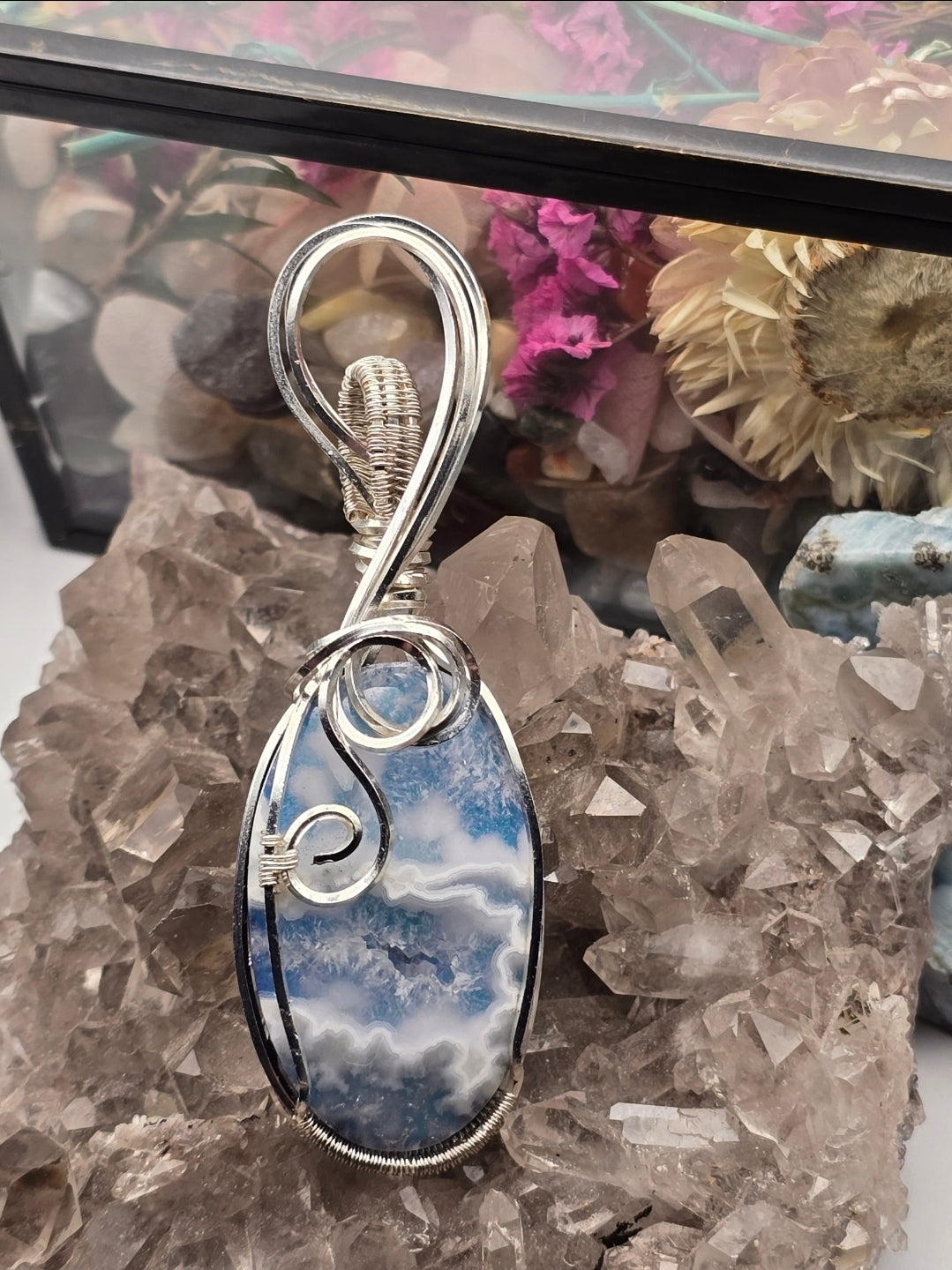 Druzy Plume Agate Doublet Pendant