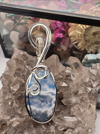 Druzy Plume Agate Doublet Pendant
