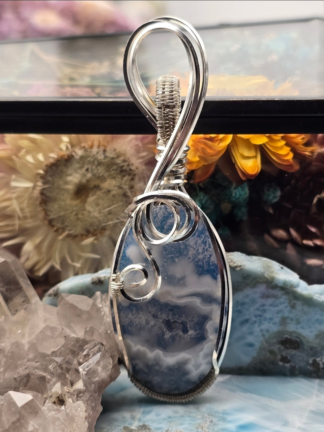 Druzy Plume Agate Doublet Pendant