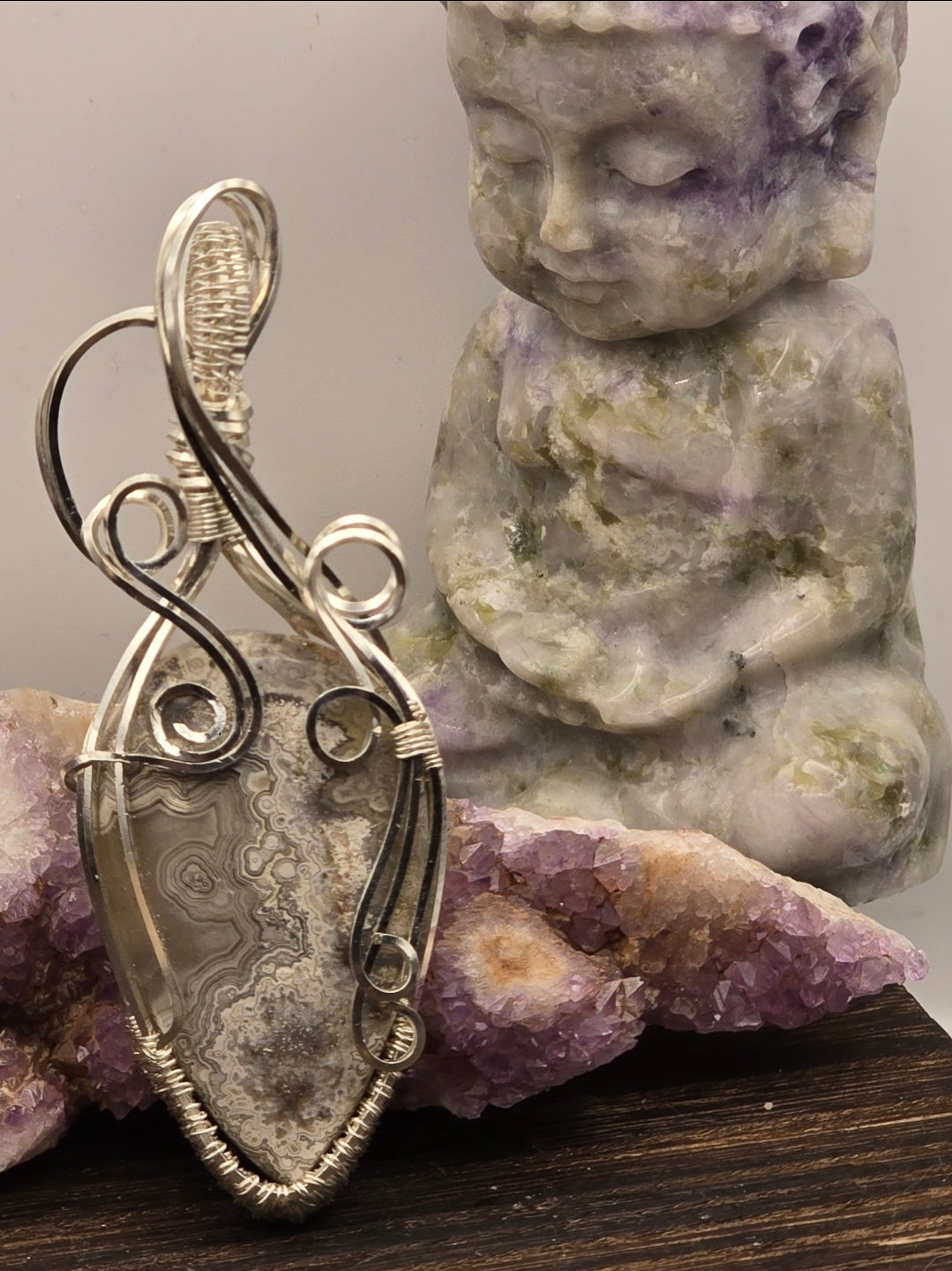 White Crazy Lace Agate Statement Pendant