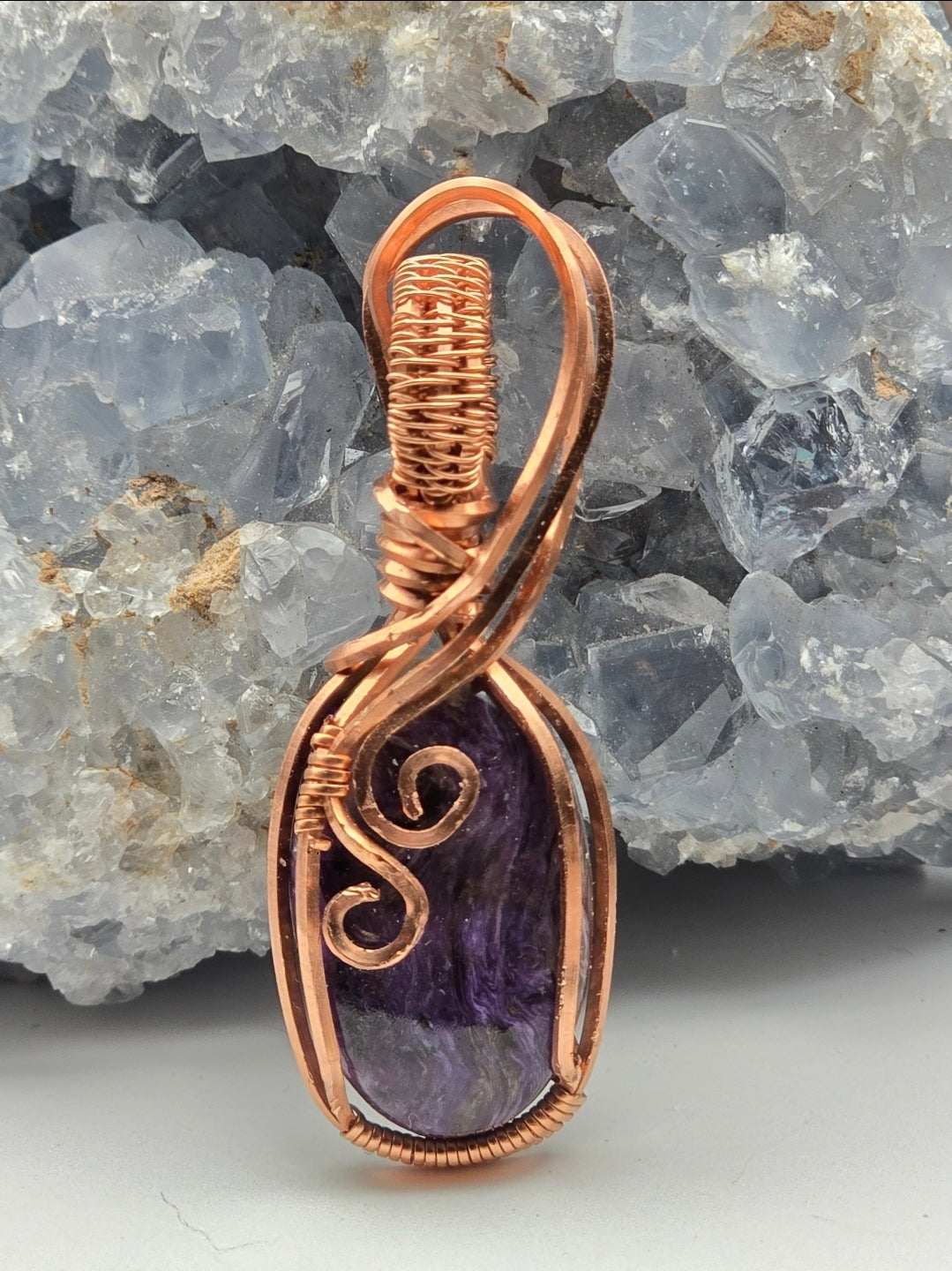 Charoite Pendant Wrapped In Copper Wire