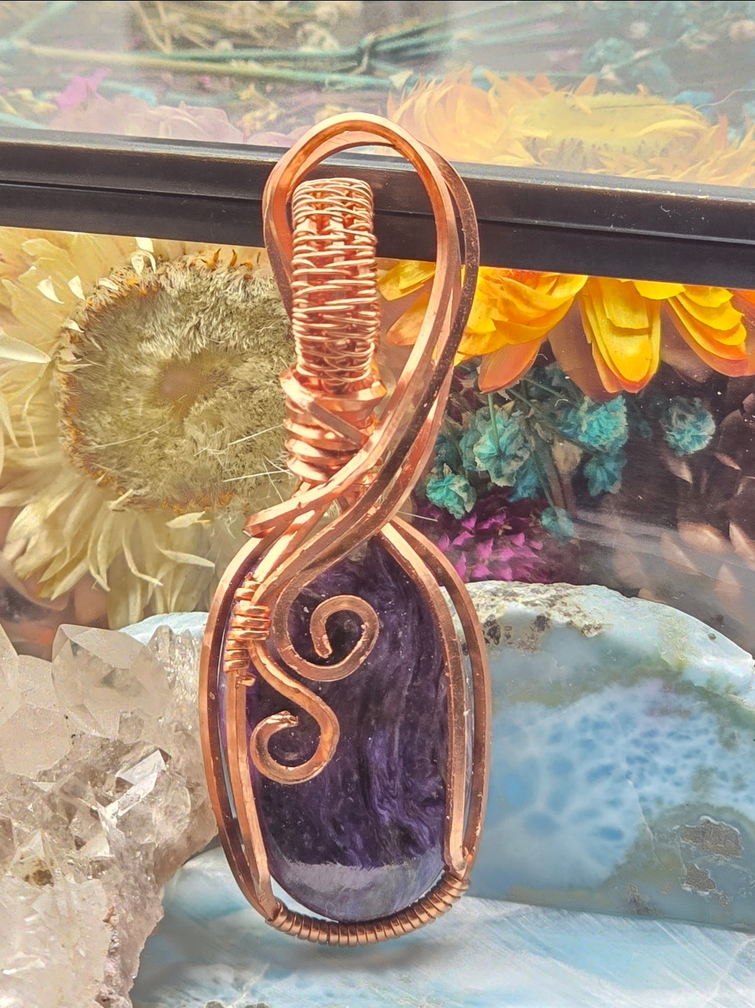 Charoite Pendant Wrapped In Copper Wire