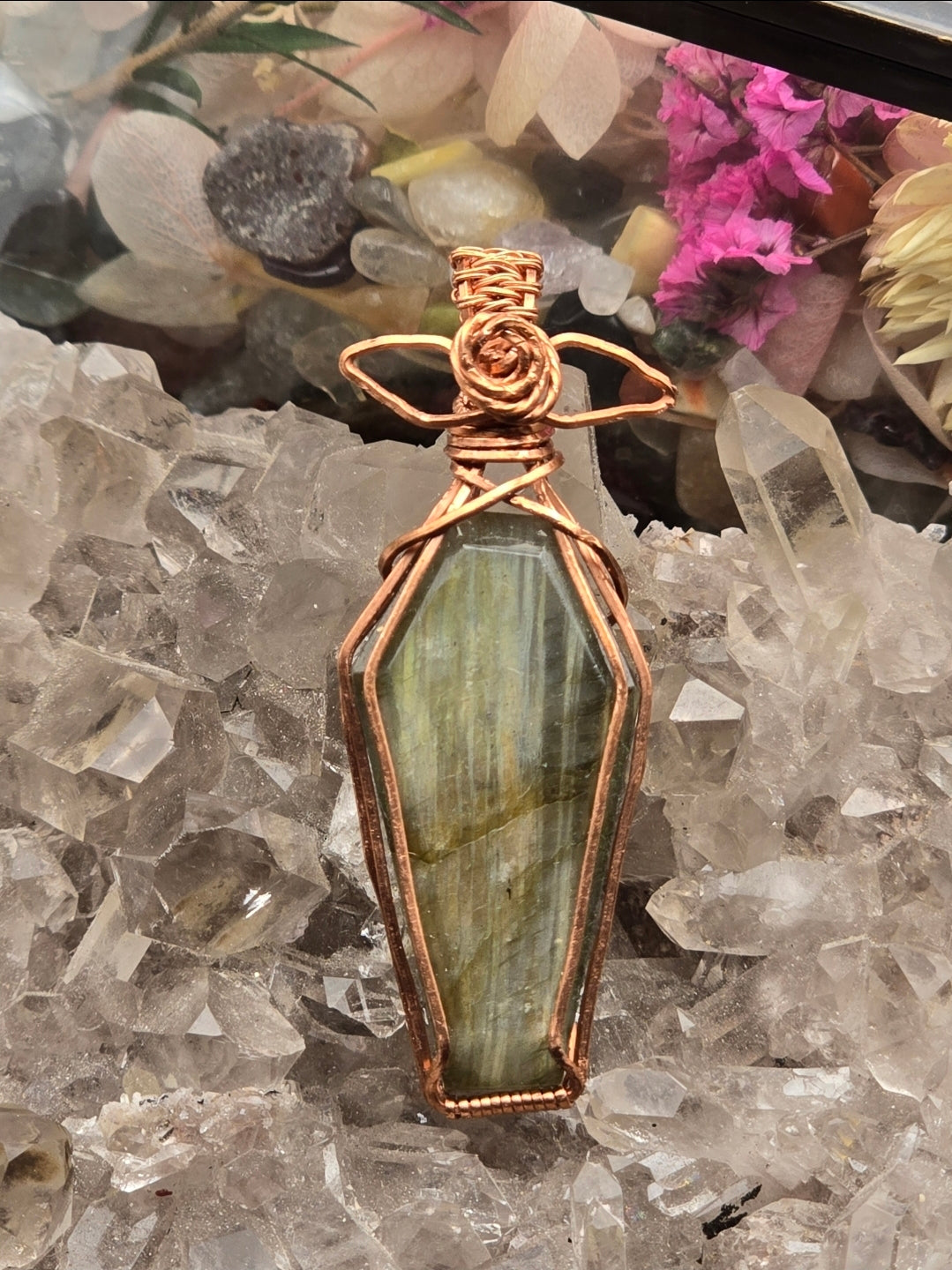 Labradorite Coffin Cut Pendant - Yellow Flash