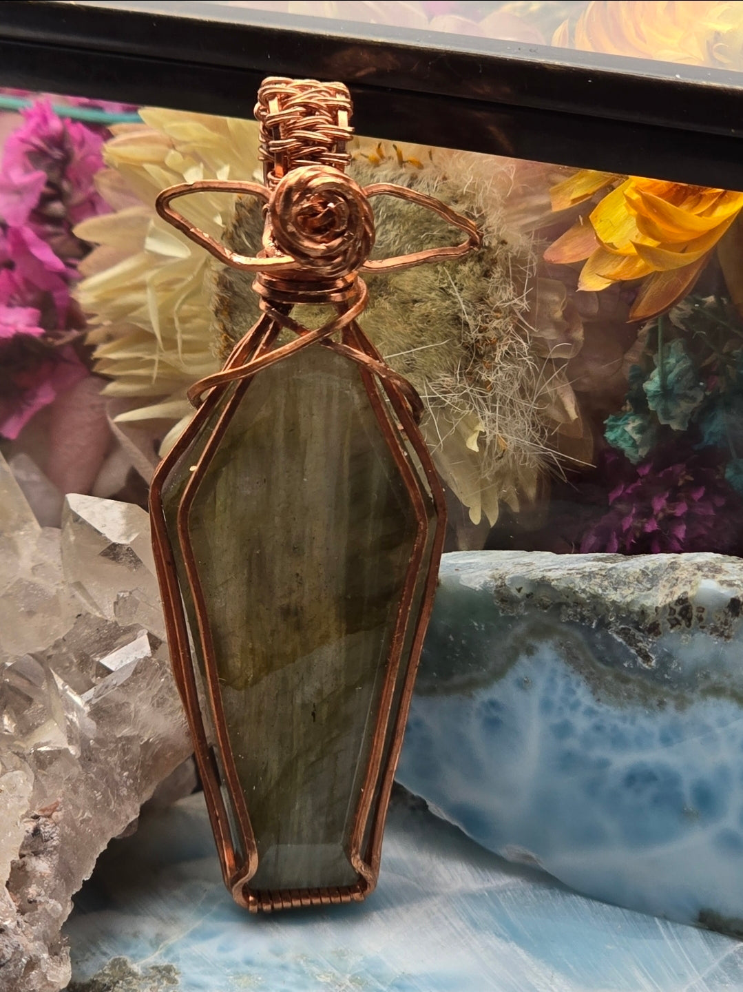 Labradorite Coffin Cut Pendant - Yellow Flash