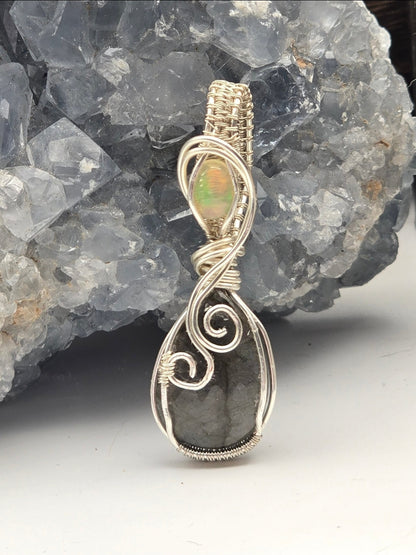 Purple Flash Labradorite And Ethiopian Opal Pendant