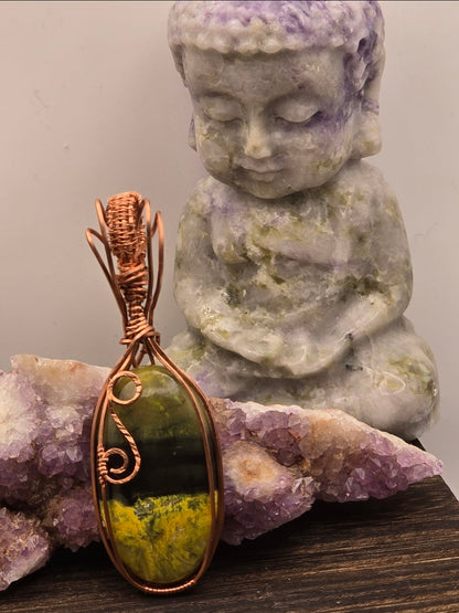 Bumblebee Jasper Pendant Wrapped in Copper Wire