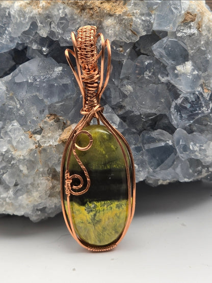 Bumblebee Jasper Pendant Wrapped in Copper Wire