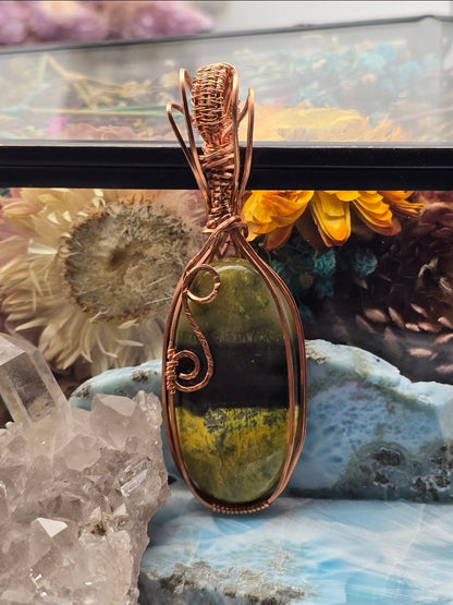 Bumblebee Jasper Pendant Wrapped in Copper Wire