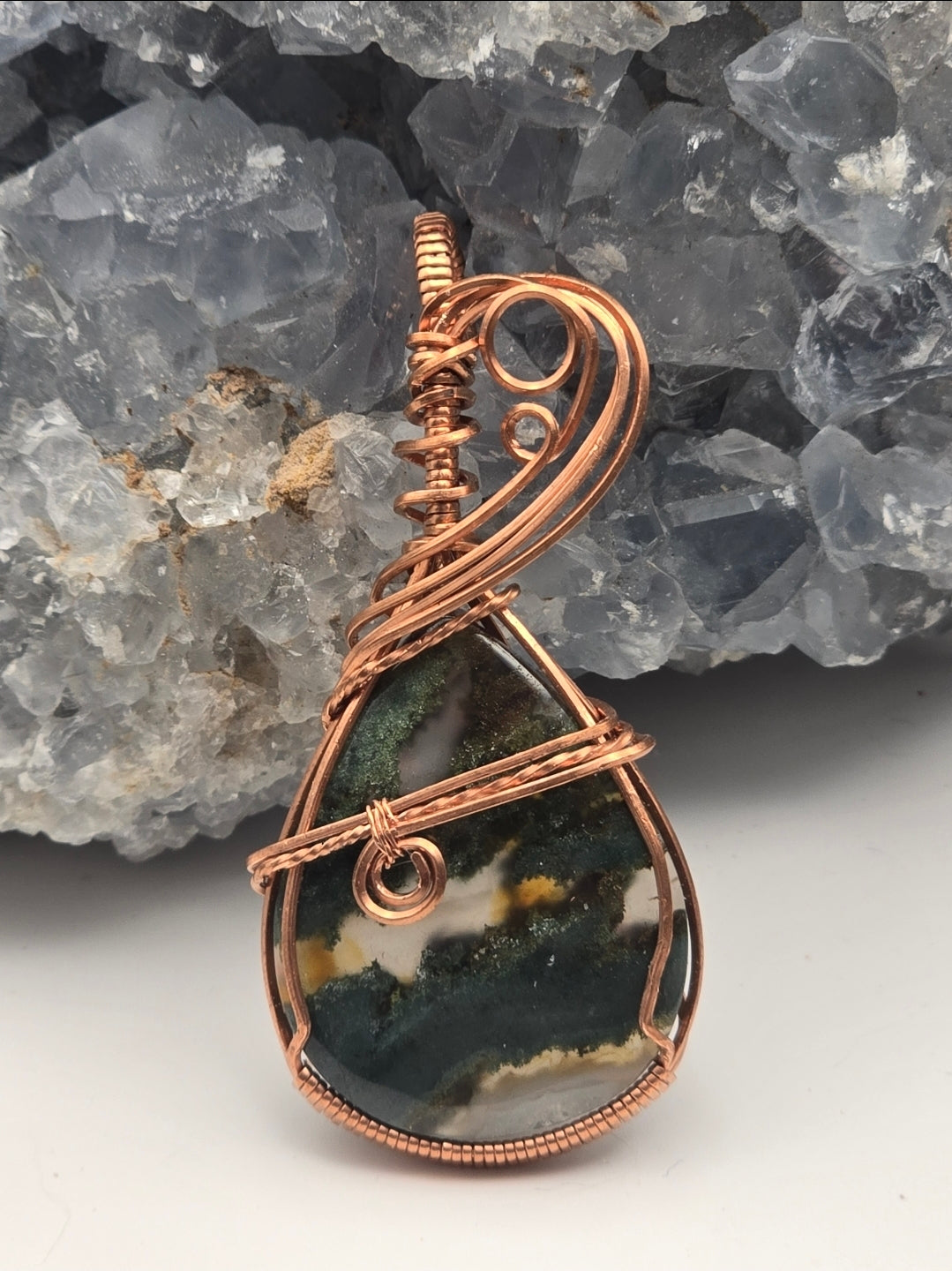 Bloodstone Pendant Wrapped in Copper Wire