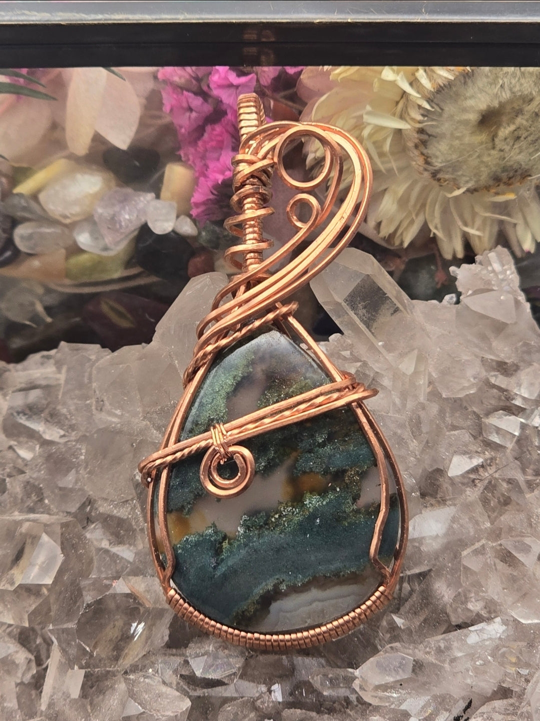 Bloodstone Pendant Wrapped in Copper Wire