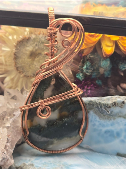Bloodstone Pendant Wrapped in Copper Wire