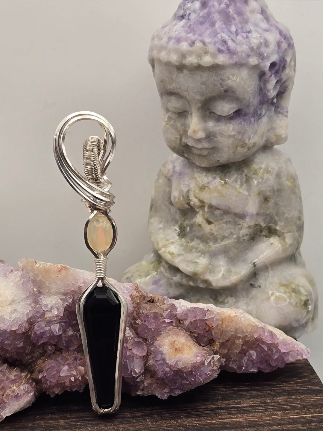 Coffin Cut Black Onyx And Ethiopian Opal Pendant