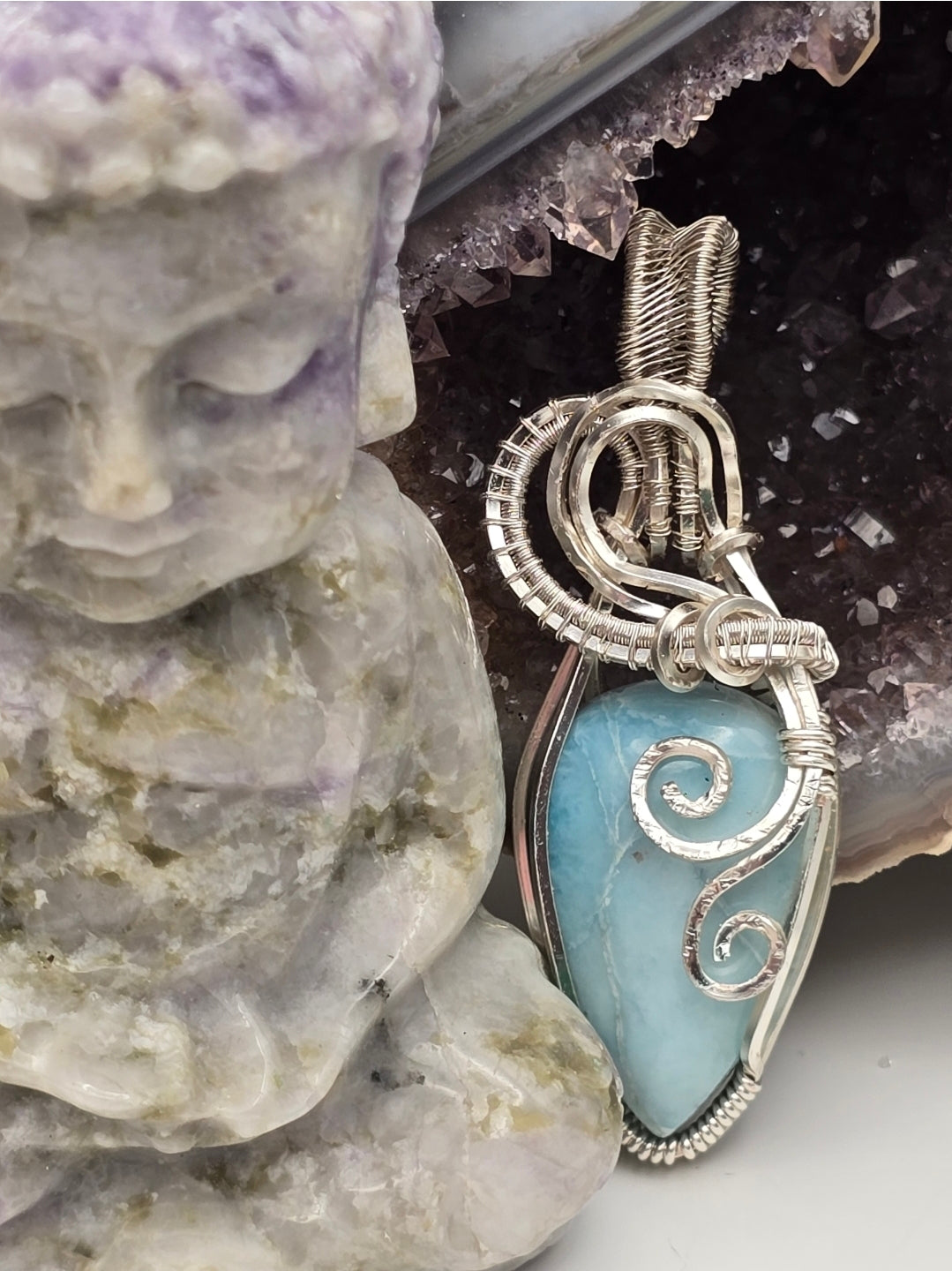 Seafoam Spirit Larimar Teardrop Pendant