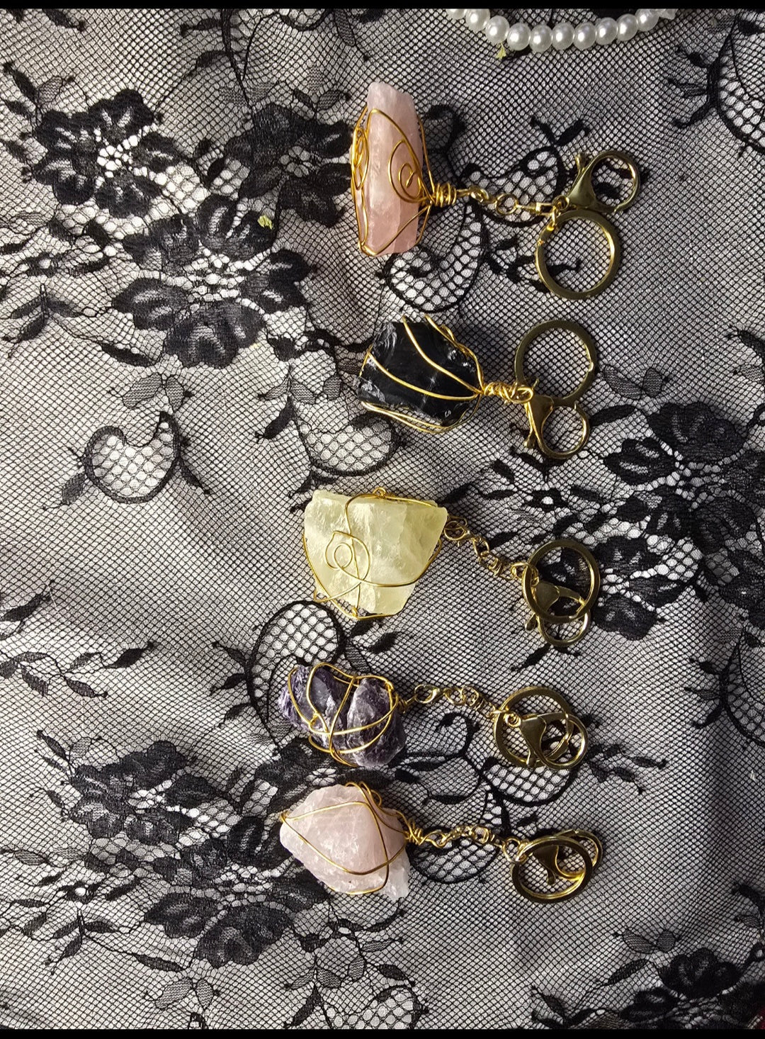 Keychain reiki infused gemstone