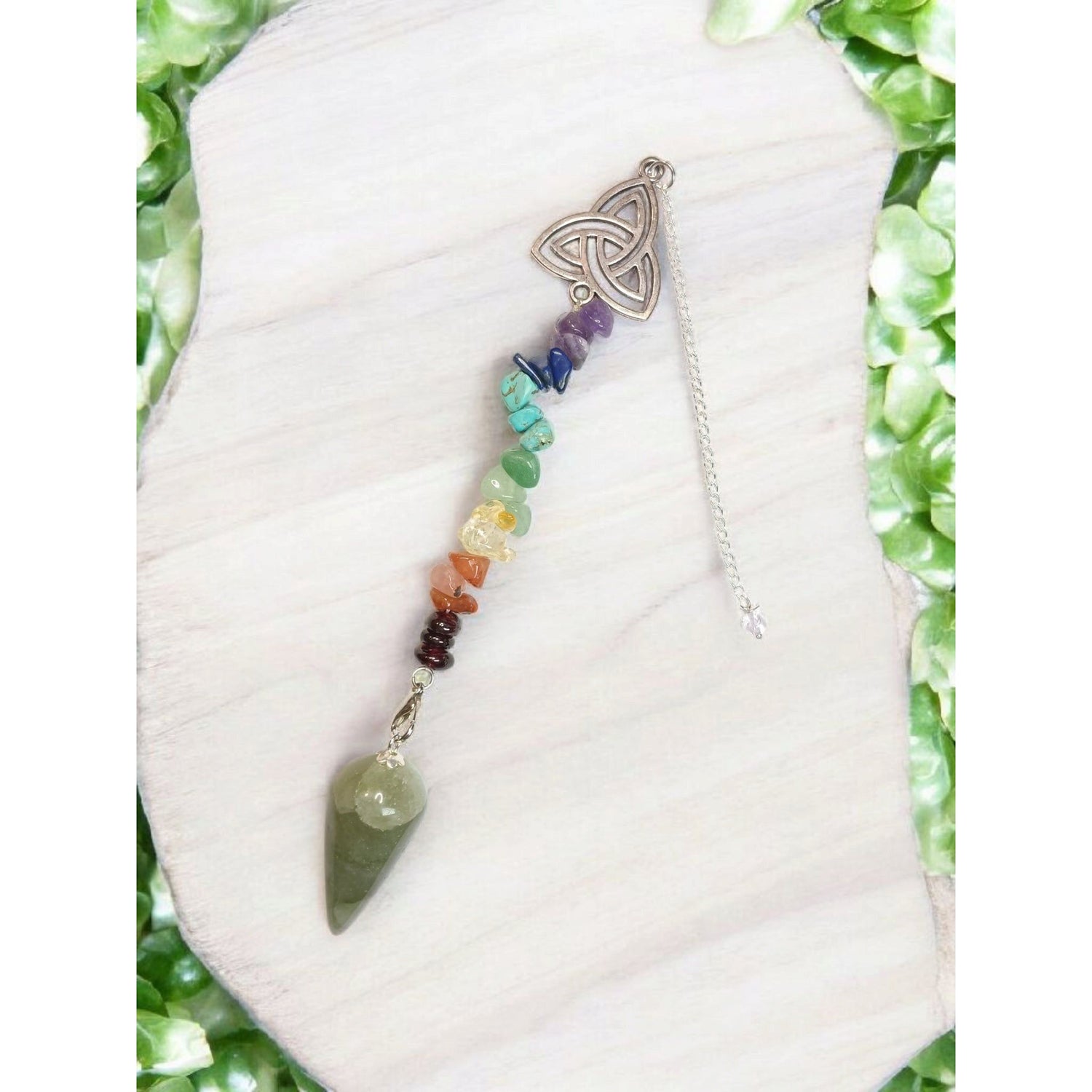 Chakra Triquetra Green Aventurine Pendulum for Energy Healing &amp; Divination