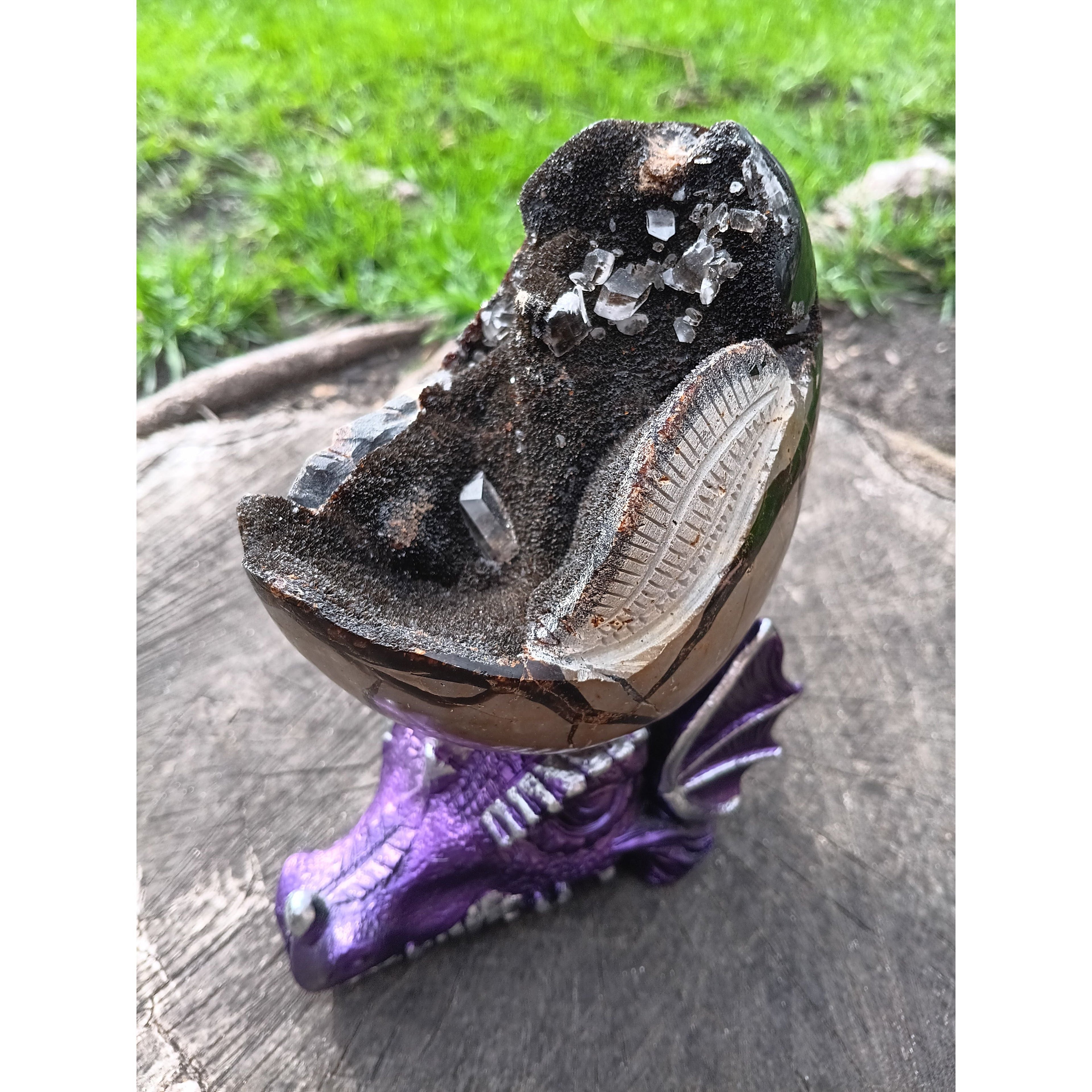 Mystic Purple Dragon Head Sphere Holder – 5" Resin Display Stand