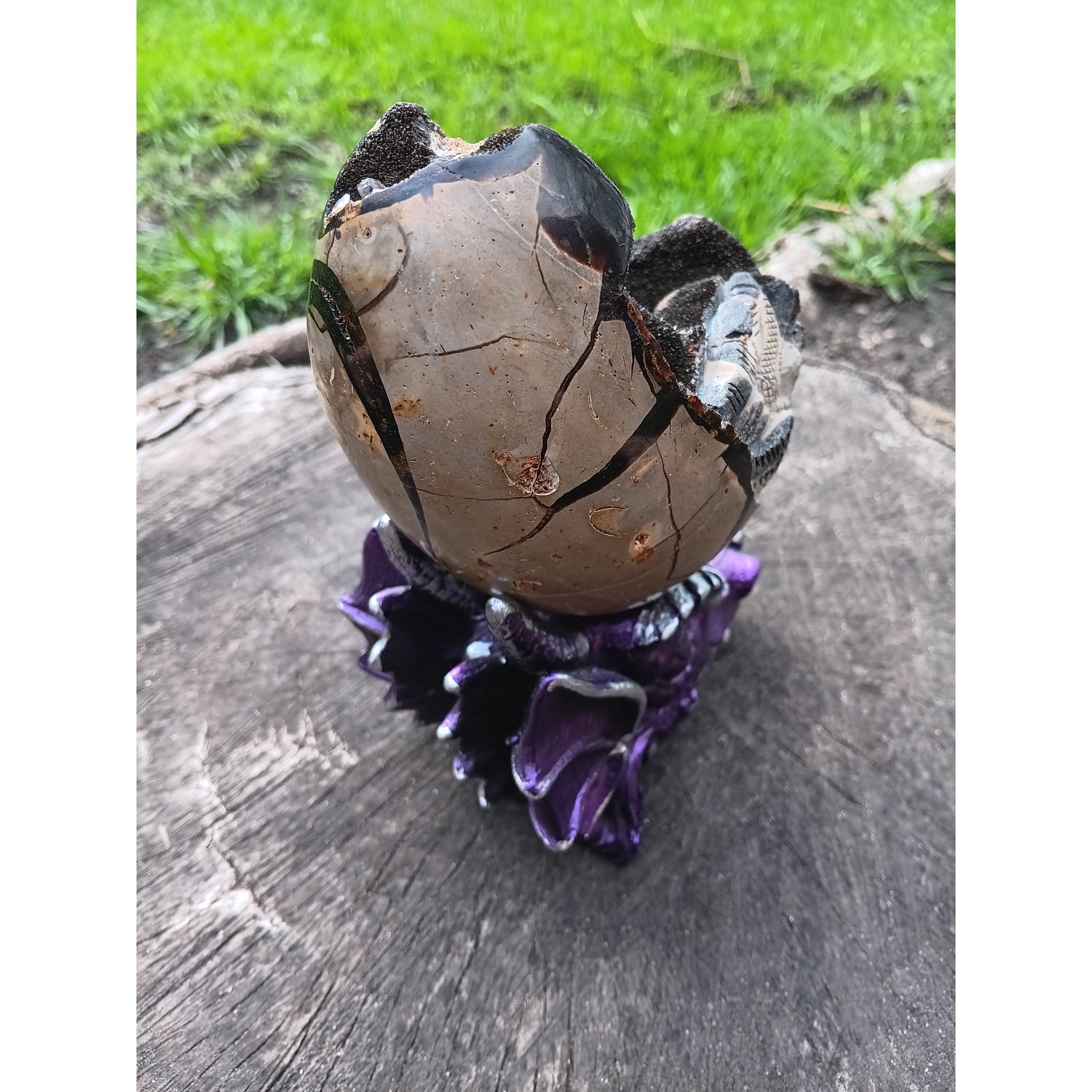 Mystic Purple Dragon Head Sphere Holder – 5" Resin Display Stand