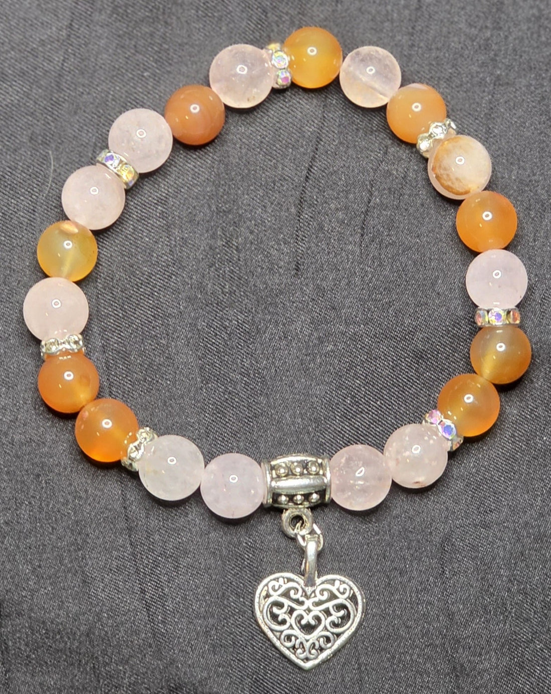Carnelian and Rose Quartz Bracelet with Heart